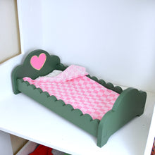 Load image into Gallery viewer, Green Scalloped Doll Bed with Heart Headboard