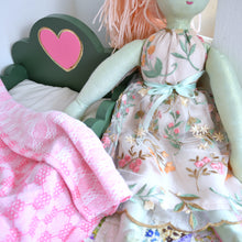 Load image into Gallery viewer, Green Scalloped Doll Bed with Heart Headboard