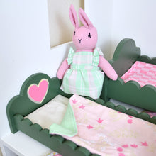 Load image into Gallery viewer, Green Scalloped Doll Bed with Heart Headboard