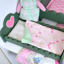 Load image into Gallery viewer, Green Scalloped Doll Bed with Heart Headboard