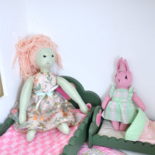 Load image into Gallery viewer, Green Scalloped Doll Bed with Heart Headboard