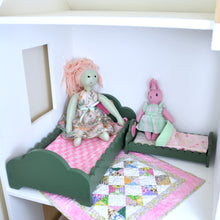 Load image into Gallery viewer, Green Scalloped Doll Bed with Heart Headboard