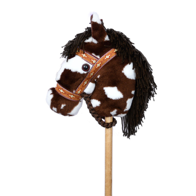 Prairie Ponies - Brown Paint Stick Horse with Gold Cowboy Halter -Stick Pony- Hobby Horse