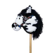 Load image into Gallery viewer, Prairie Ponies - Black Paint Stick Horse with Black Floral Halter -Stick Pony- Hobby Horse