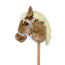 Load image into Gallery viewer, Prairie Ponies - Palomino Stick Horse with White Heart Folk Halter -Stick Pony- Hobby Horse