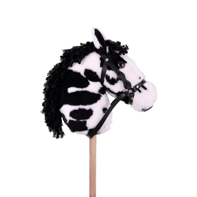 Snowy Mountain Ponies - Black Paint Stick Horse with Leather Bridle - Stick Pony - Hobby Horse
