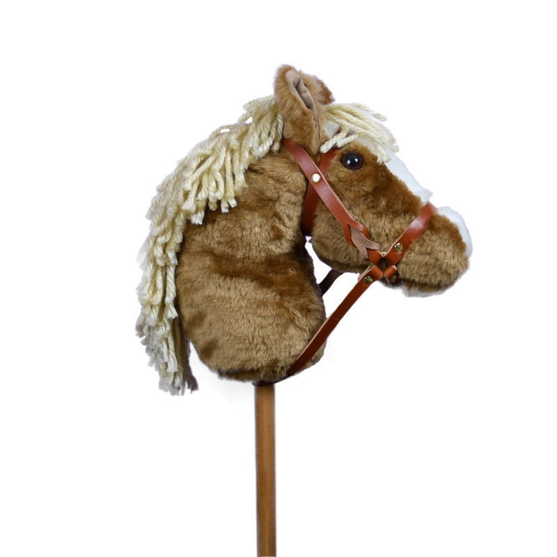 Snowy Mountain Ponies - Palomino Stick Horse with Leather Bridle - Stick Pony - Hobby Horse