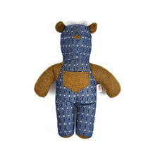 Load image into Gallery viewer, Woven Denim and Brown Linen Handmade Keepsake Teddy Bear Stuffed Animal
