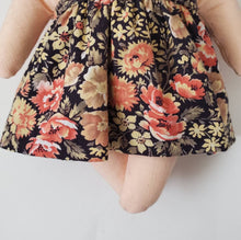 Load image into Gallery viewer, Felicity Cat Heirloom Doll Pink Linen Cat Doll in Vintage Floral Fabric Pinafore Dress with Embroidered Face Cloth Doll Art Doll Animal Doll