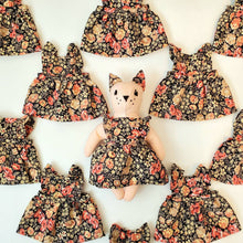 Load image into Gallery viewer, Felicity Cat Heirloom Doll Pink Linen Cat Doll in Vintage Floral Fabric Pinafore Dress with Embroidered Face Cloth Doll Art Doll Animal Doll