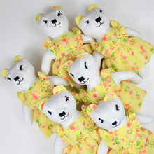 Load image into Gallery viewer, Bernice Bear Heirloom Doll White Linen Bear Doll in Vintage Yellow Floral Fabric Pinafore Dress with Embroidered Face Cloth Doll Art Animal