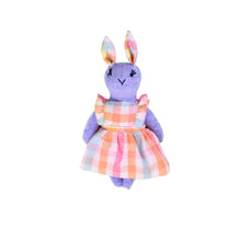 Load image into Gallery viewer, Gemma Bunny Heirloom Doll Purple Linen Rabbit Doll in Vintage Fabric Pinafore Dress with Embroidered Face Cloth Doll Art Animal
