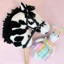 Load image into Gallery viewer, Alice Bunny Heirloom Doll White Linen Rabbit Doll in Vintage Seersucker Fabric Pinafore Dress with Embroidered Face Cloth Doll Art Animal