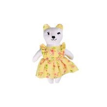 Load image into Gallery viewer, Bernice Bear Heirloom Doll White Linen Bear Doll in Vintage Yellow Floral Fabric Pinafore Dress with Embroidered Face Cloth Doll Art Animal