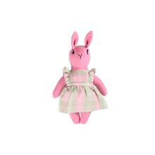 Load image into Gallery viewer, Annabelle Bunny Heirloom Doll - Pink Linen Rabbit Doll in Vintage Plaid Fabric Pinafore Dress with Embroidered Face - Cloth Art Animal Doll
