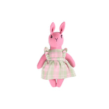 Load image into Gallery viewer, Annabelle Bunny Heirloom Doll - Pink Linen Rabbit Doll in Vintage Plaid Fabric Pinafore Dress with Embroidered Face - Cloth Art Animal Doll