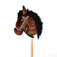 Load image into Gallery viewer, Prairie Ponies - Bay Stick Horse with Black Tribal Halter -Stick Pony- Hobby Horse
