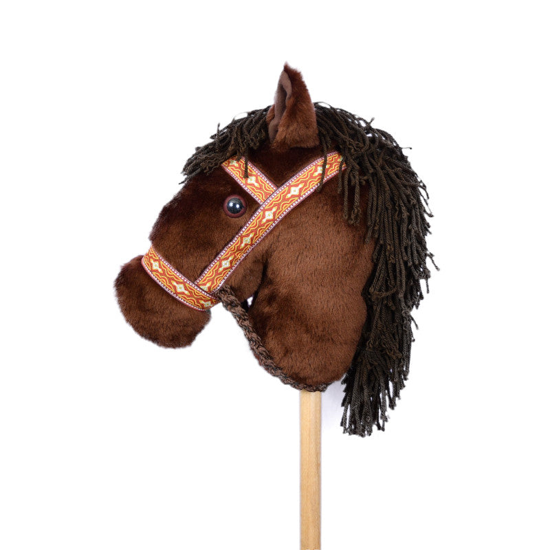 Prairie Ponies - Brown Stick Horse with Gold Cowboy Halter -Stick Pony- Hobby Horse