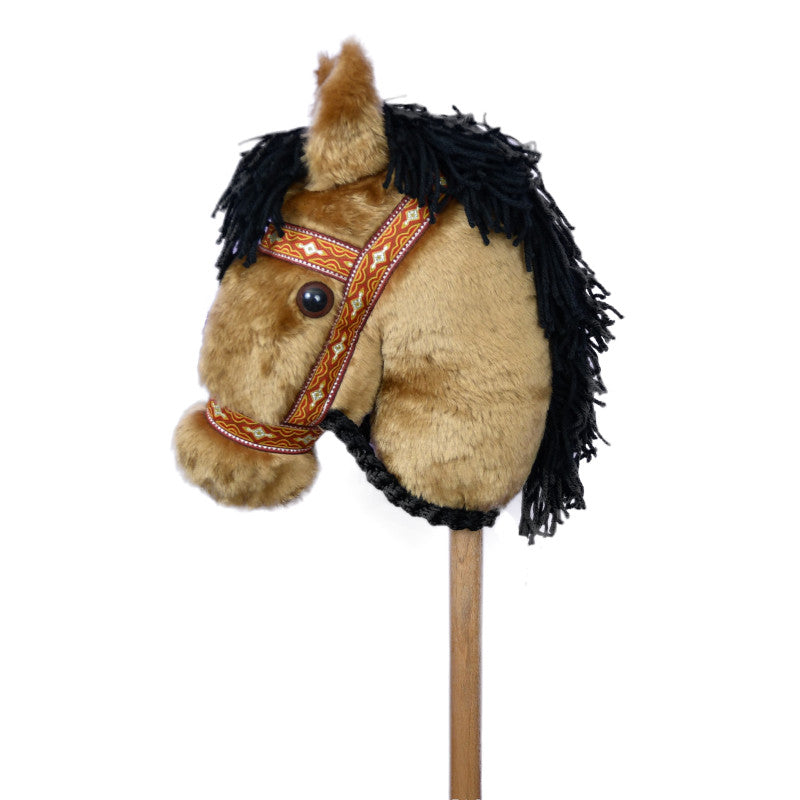 Prairie Ponies - Buckskin Stick Horse with Gold Cowboy Halter -Stick Pony- Hobby Horse