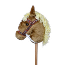 Load image into Gallery viewer, Prairie Ponies - Palomino Stick Horse with Red and Tan Halter -Stick Pony- Hobby Horse
