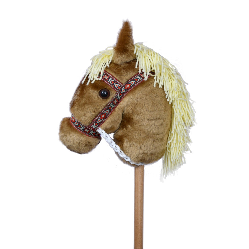Prairie Ponies - Palomino Stick Horse with Red and Tan Halter -Stick Pony- Hobby Horse