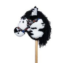 Load image into Gallery viewer, Prairie Ponies - Black Paint Stick Horse with Black Floral Halter -Stick Pony- Hobby Horse
