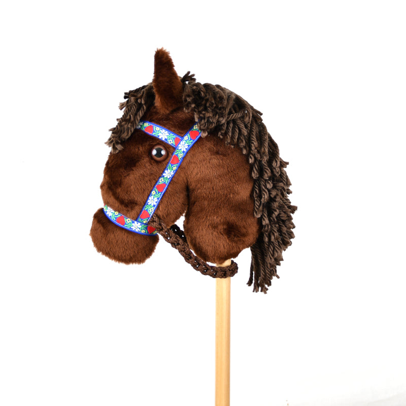 Prairie Ponies - Brown Stick Horse with Heart Folk Halter -Stick Pony- Hobby Horse