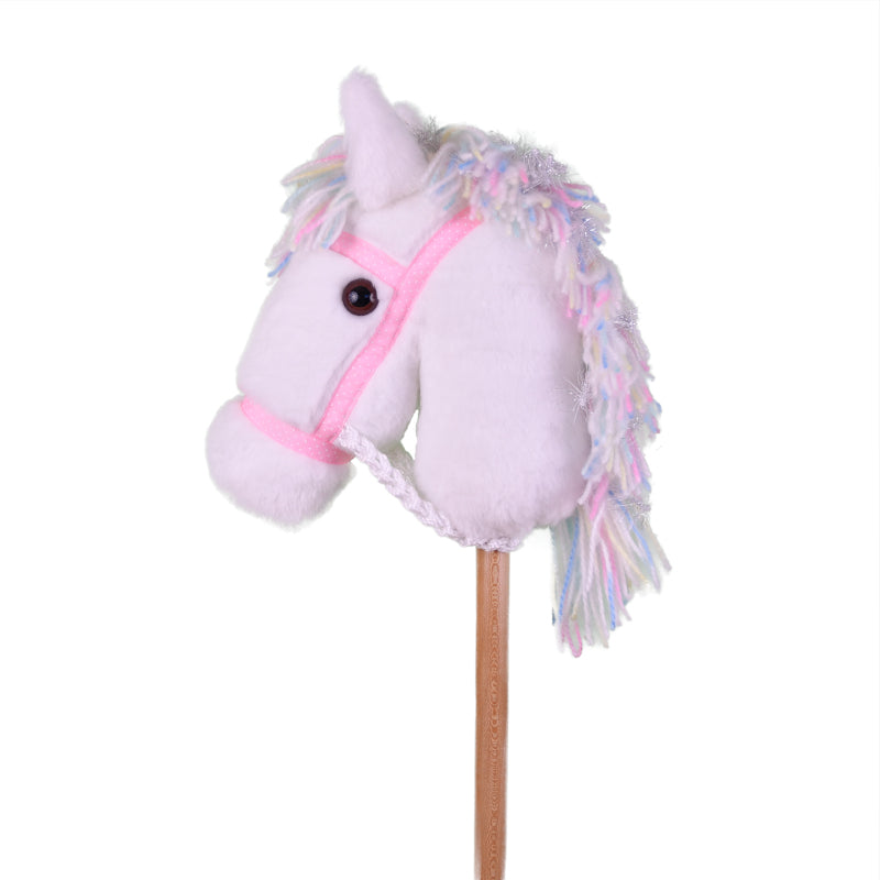 Prairie Ponies - Pastel Rainbow Carousel Stick Horse with Silver Glitter Mane-Stick Pony- Hobby Horse