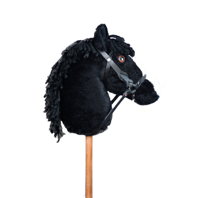 Snowy Mountain Ponies - Black Stick Horse with Leather Bridle - Stick Pony - Hobby Horse