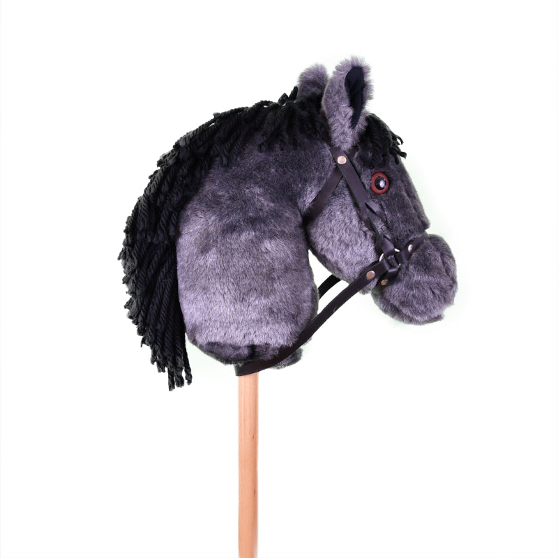 Snowy Mountain Ponies - Blue Roan Stick Horse with Leather Bridle - Stick Pony - Hobby Horse