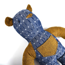 Load image into Gallery viewer, Woven Denim and Brown Linen Handmade Keepsake Teddy Bear Stuffed Animal
