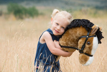 Load image into Gallery viewer, Snowy Mountain Ponies - Black Stick Horse with Leather Bridle - Stick Pony - Hobby Horse
