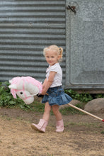Load image into Gallery viewer, Prairie Ponies - Palomino Stick Horse with White Heart Folk Halter -Stick Pony- Hobby Horse
